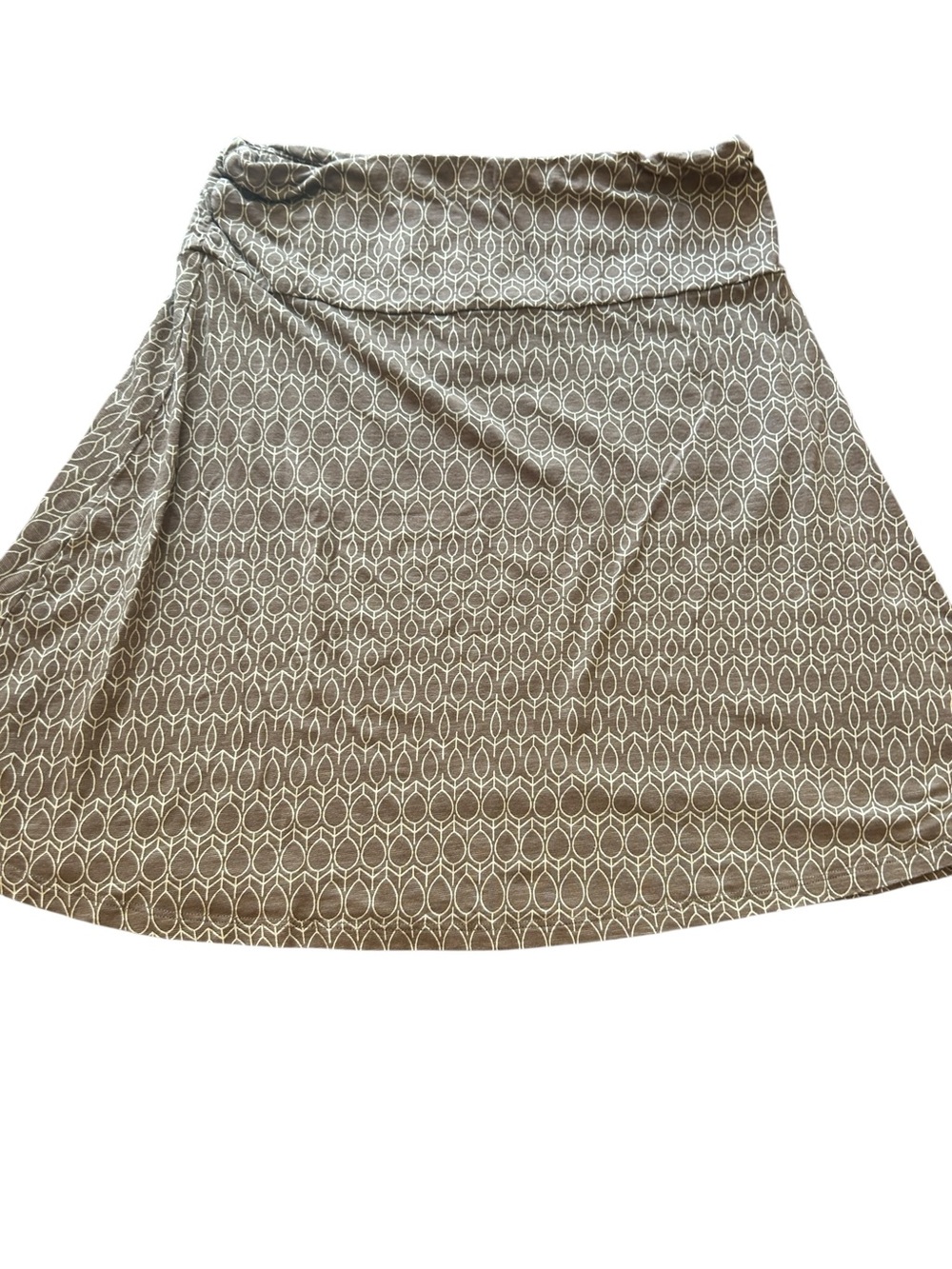 Toad and Co organic cotton flared active skirt ladies size medium tan geo print